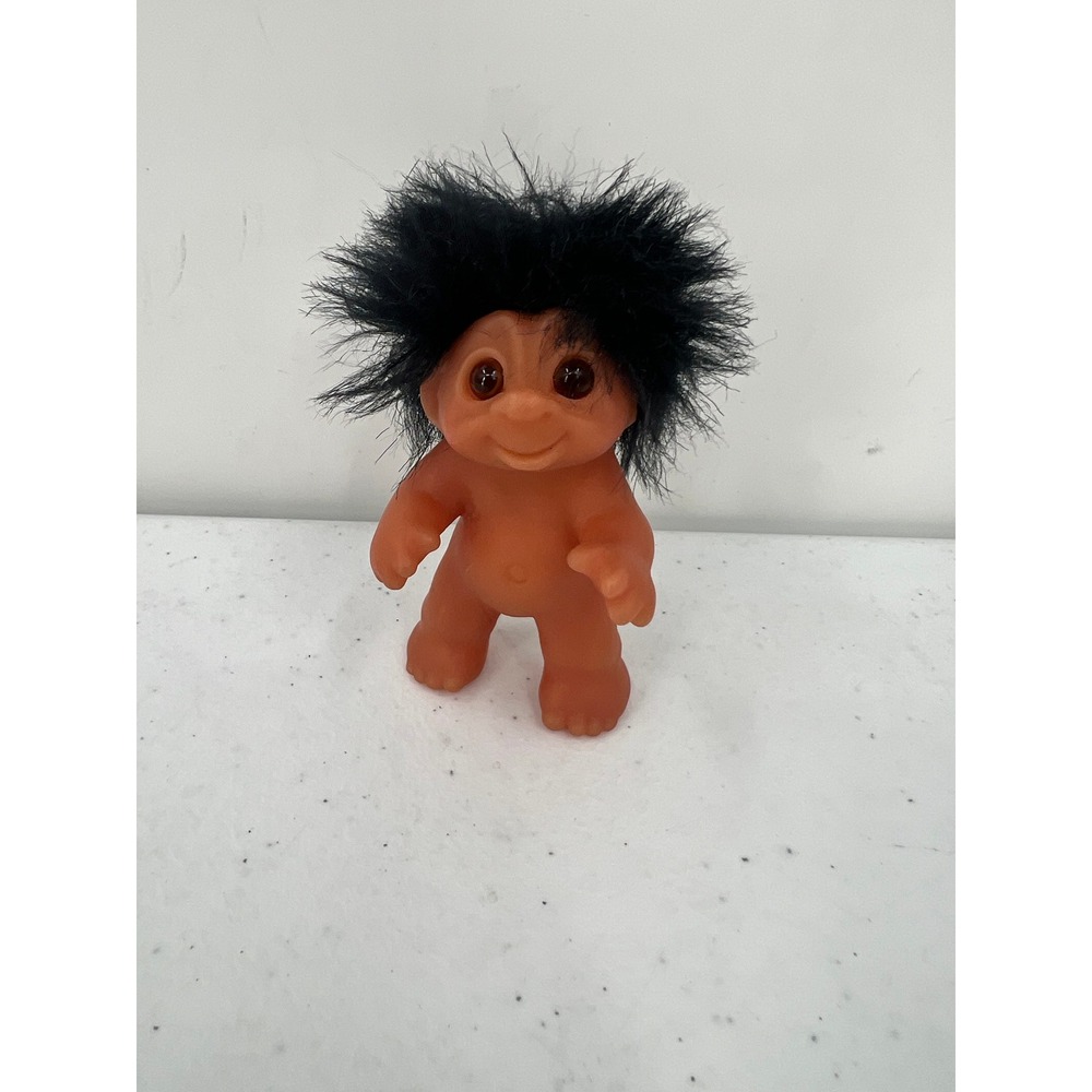 Vintage 1986 Thomas Dam Black Hair Troll Doll 3" Amber Eyes